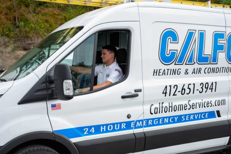 Calfo heating and air conditioning employee in company vehicle pittsburgh pa