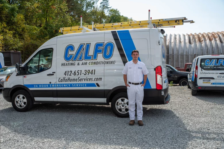 calfo heating and air conditioning employee with company vehicle in pittsburgh pa