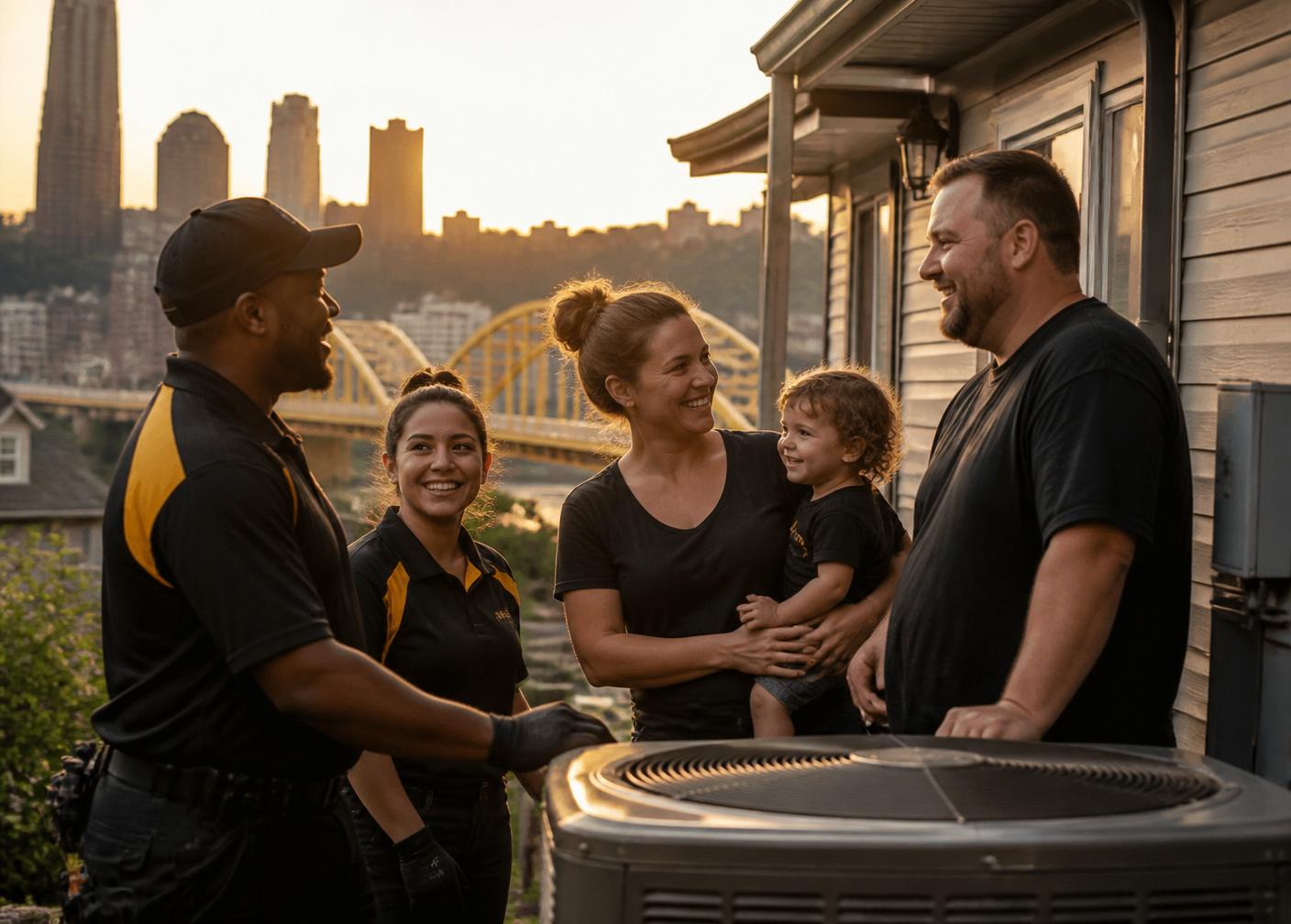 Calfo technician with homeowners